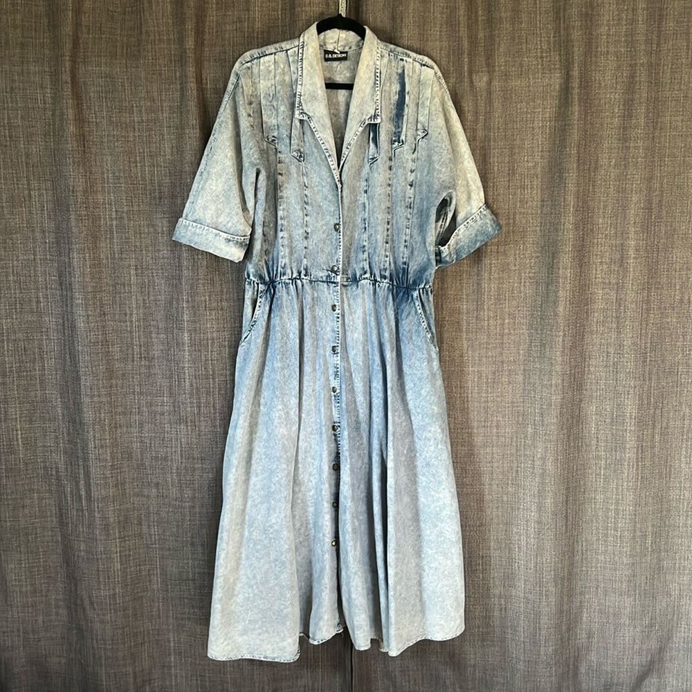 D.B. Designs denim maxi dress with pockets button down size 11/12